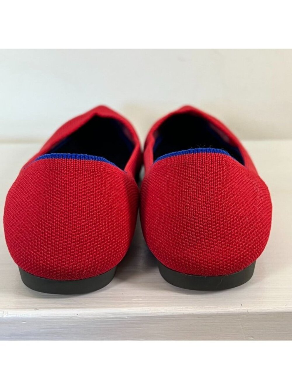 Rothys The Pointe II Red Knit Ballet Flats Blue Trim Womens Sz 8W Preppy Office - Picture 4 of 10